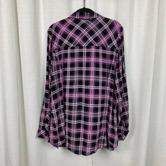 Torrid Black&Pink Plaid Button Up Blouse Sz.2 - Picture 6 of 11